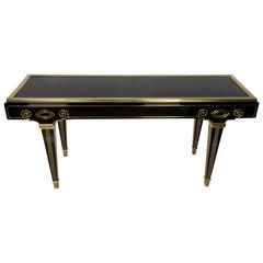 Mastercraft Black Lacquer and Brass Modern Empire Console Table