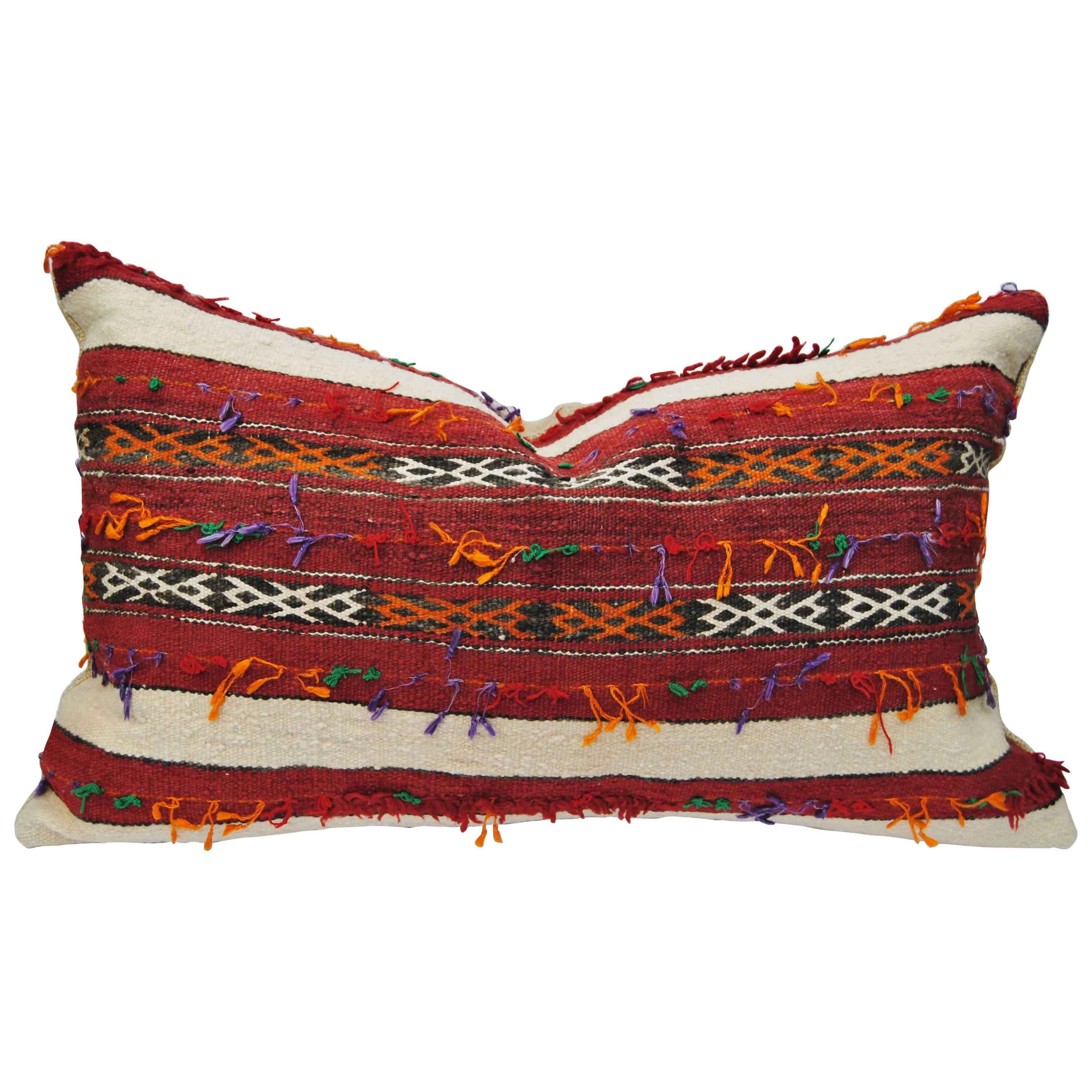 Custom Pillow Cut from a Hand-Loomed Wool Moroccan Berber Rug, Atlas Mountains For Sale