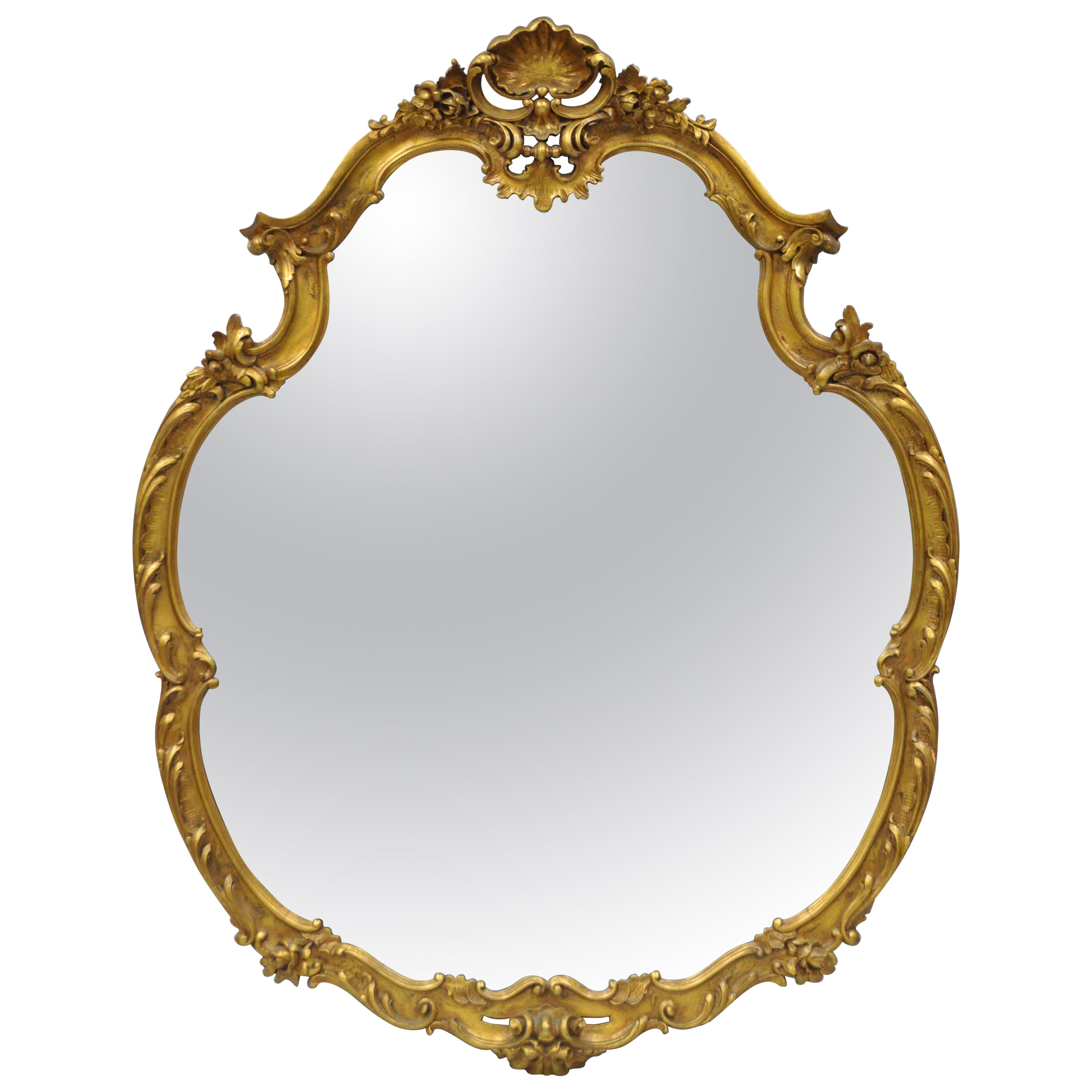Large French Rococo Louis Xv Style Shell And Fl Carved 65 Gold Wall Mirror