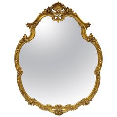Large French Rococo Louis XV Style Shell and Floral Carved Shapely Wall Mirror 10
