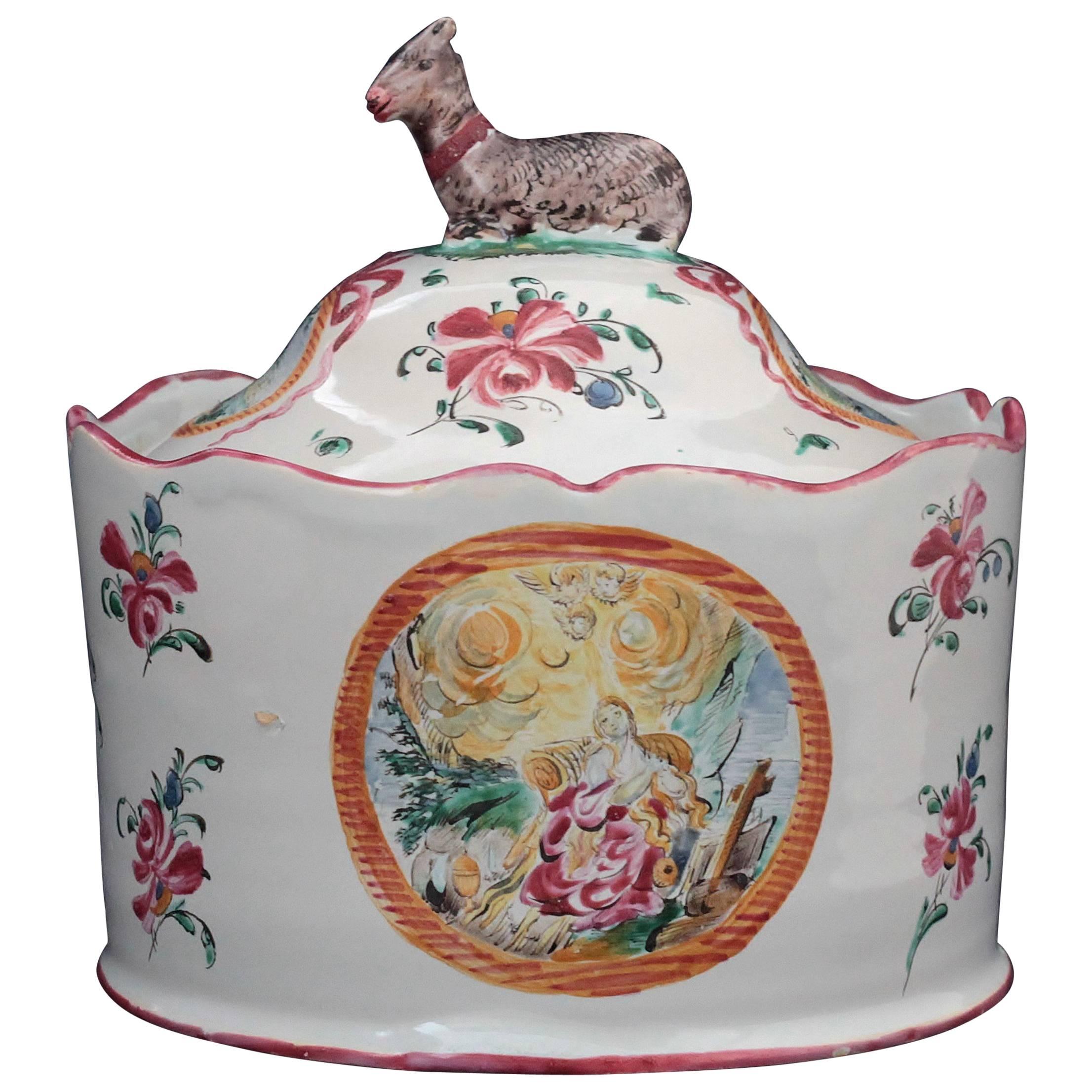 Moustiers (France) Covered Round Box in Faience, circa 1780-1790