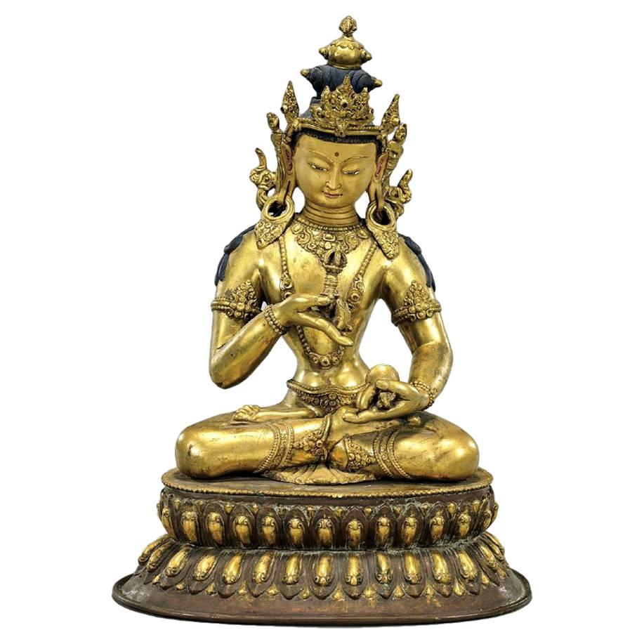 Belle statue en bronze chino-tibétain de Vajrasattva Bodhisattva