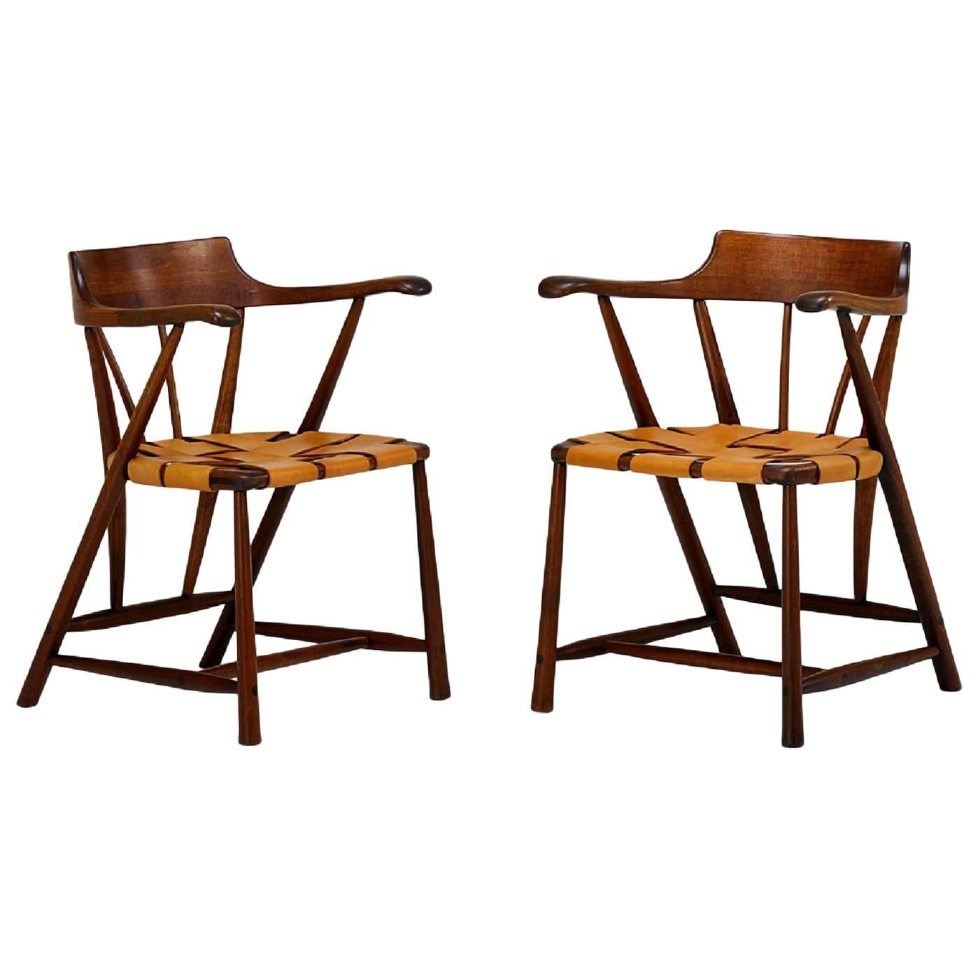 Rare Pair of Walnut Captain Chair by Wharton Esherick For Sale