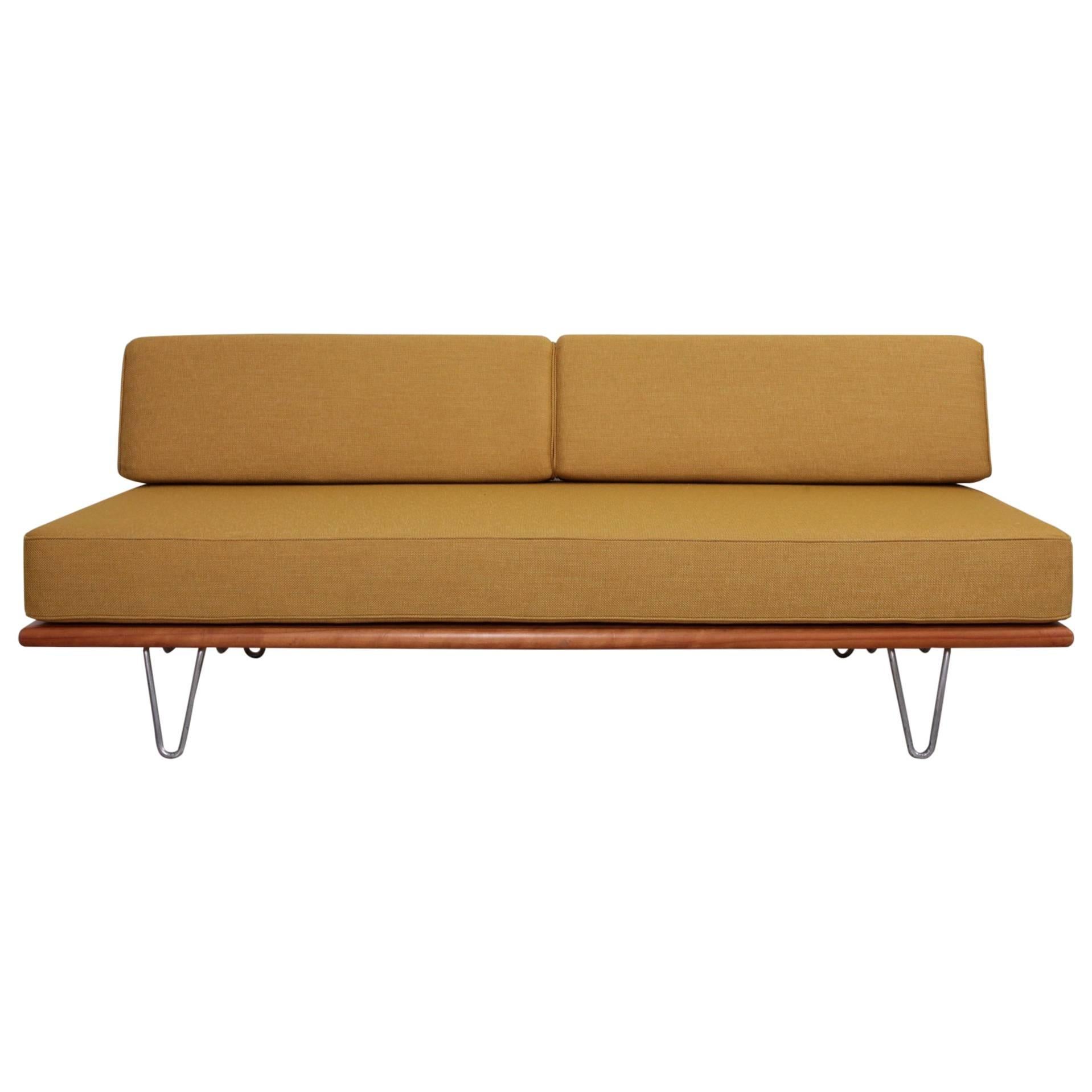 Early Signed George Nelson Pinleg Daybed New Upholstered for Herman Miller