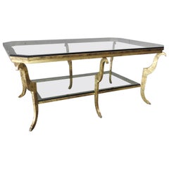 Swaim Hollywood Regency Gilded Steel and Beveled Glass Top Cocktail Table Swaim Hollywood Regency Gilded Steel and Beveled Glass Top Cocktail Table
