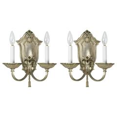 Silver Plated Two-Arm Colonial Revival Sconces