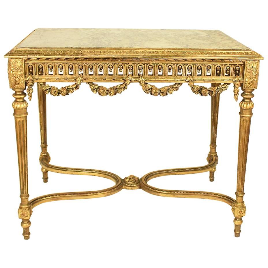 19th Century French Giltwood and Marble-Top Center Table