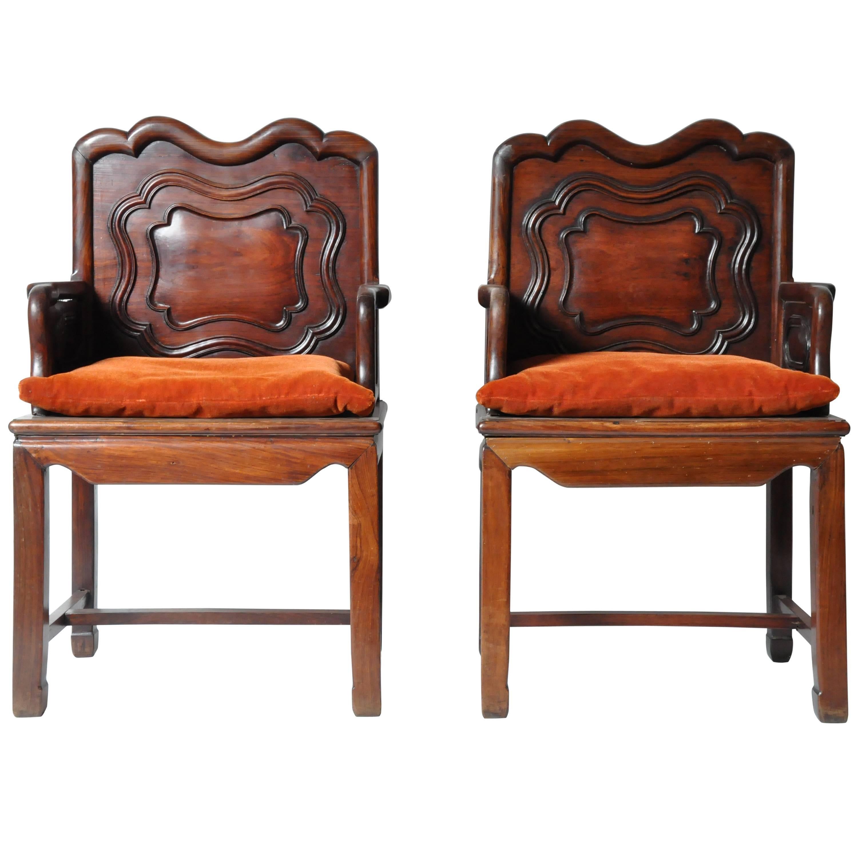 Pair of Chinese Hardwood Armchairs