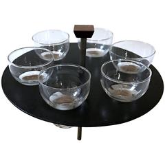 Mid-Century Modern, Set of Six Cocktail Glasses with Caddy