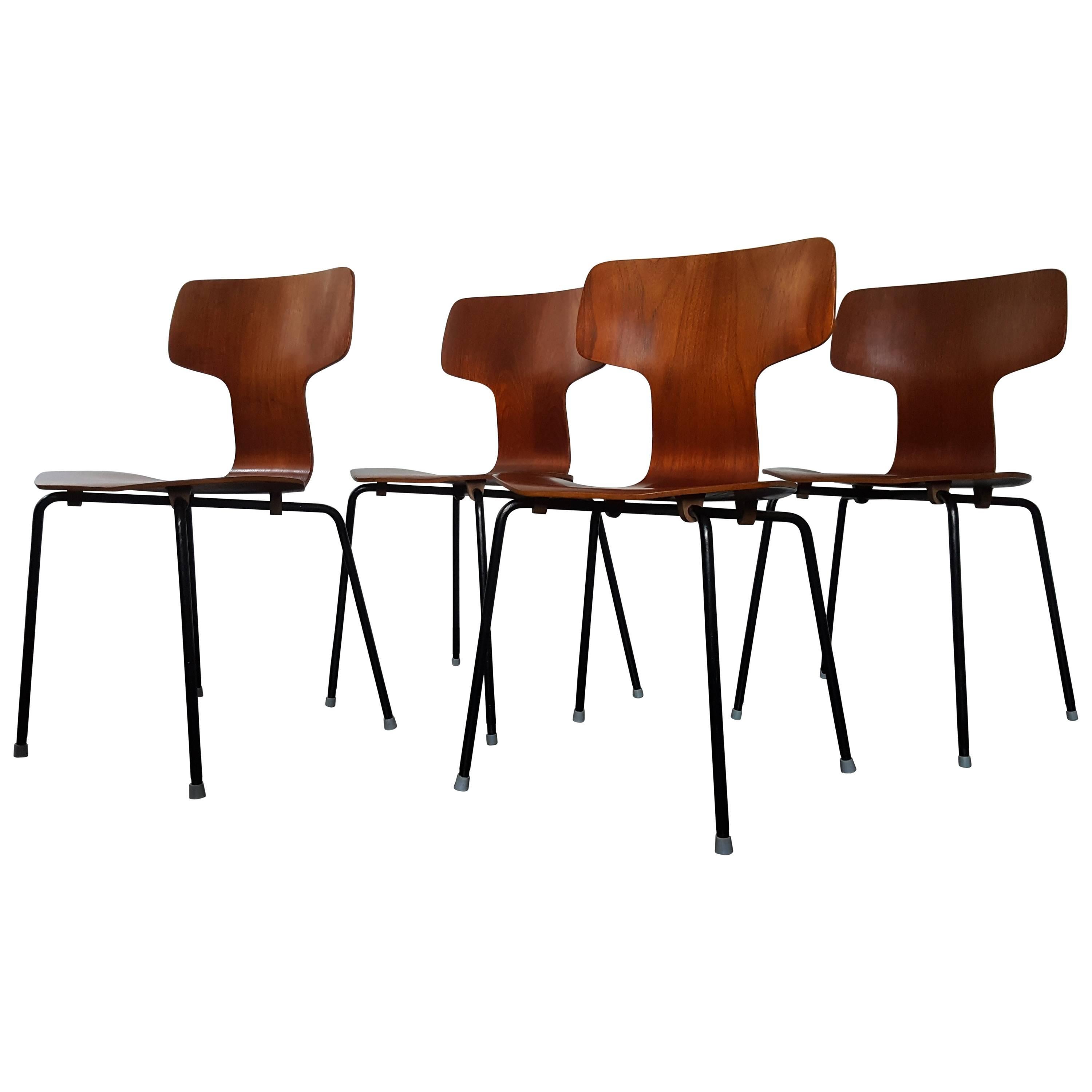 Model 3103 Teak Hammer Chairs by Arne Jacobsen for Fritz Hansen, 1960s