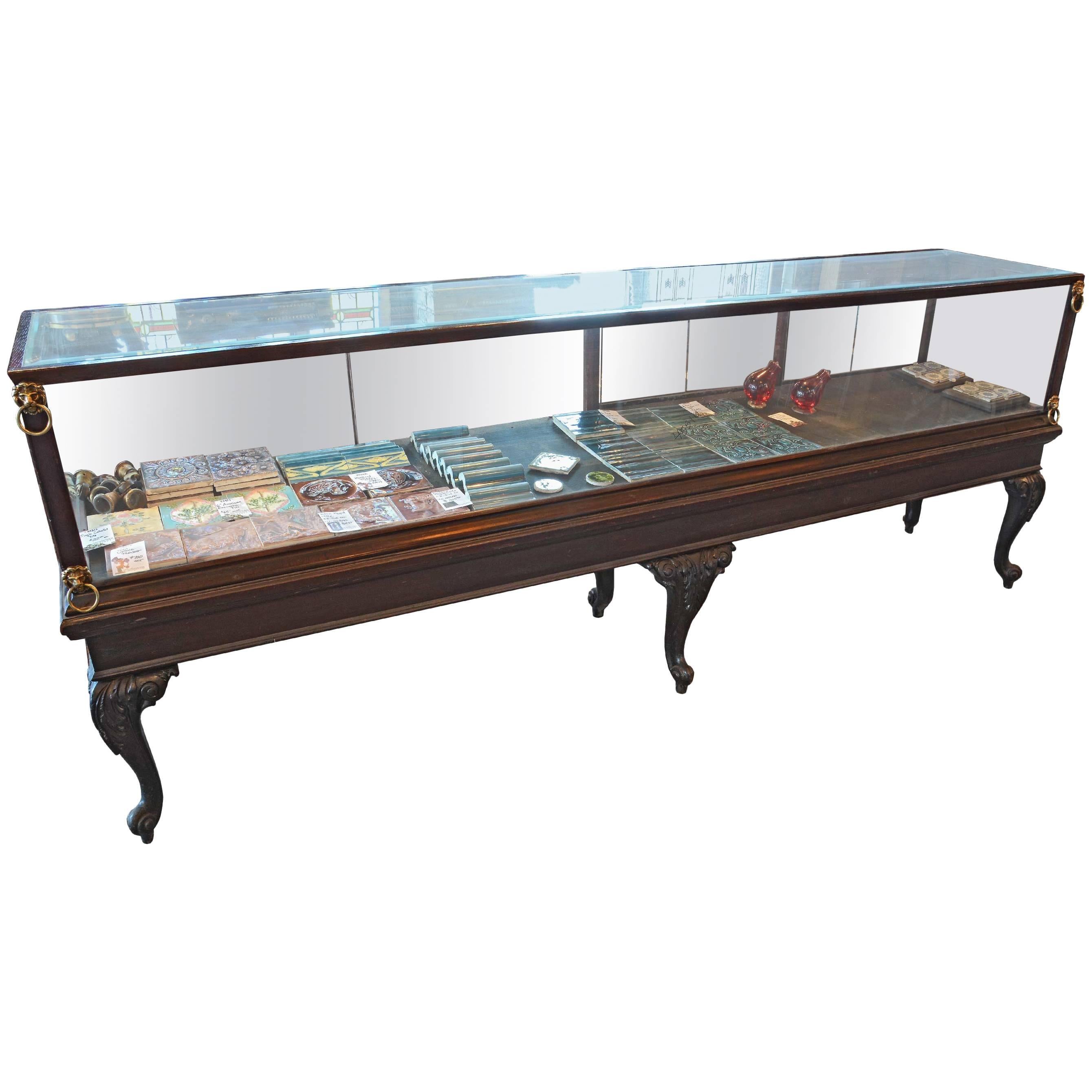 Mahogany Display Case with Glass Lions, circa 1910