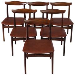 Erik Wørts Set of Six Dining Room Chairs in Rosewood and New Brown Leather 12