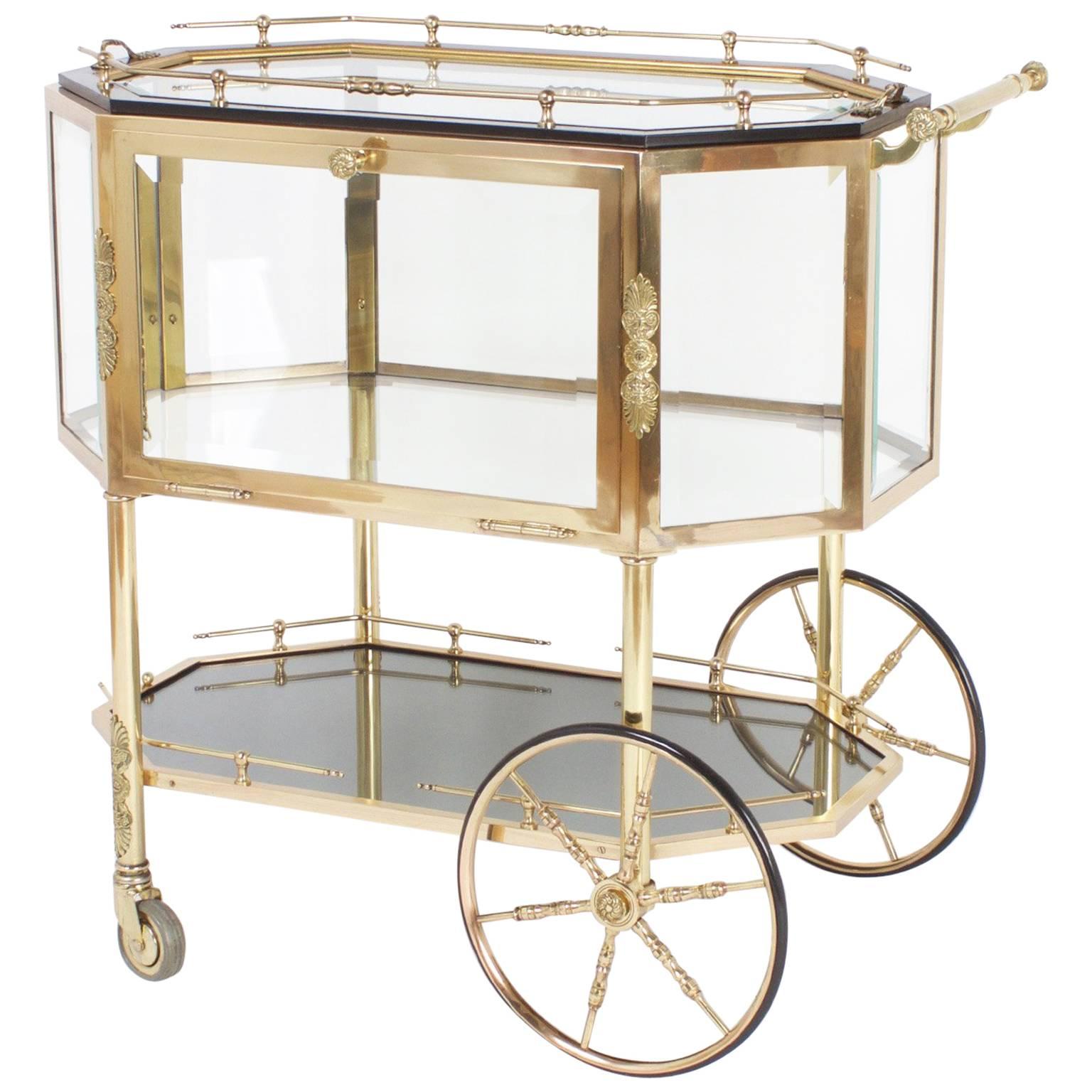 Chic Octagonal Brass Dessert Cart or Drinks Trolley