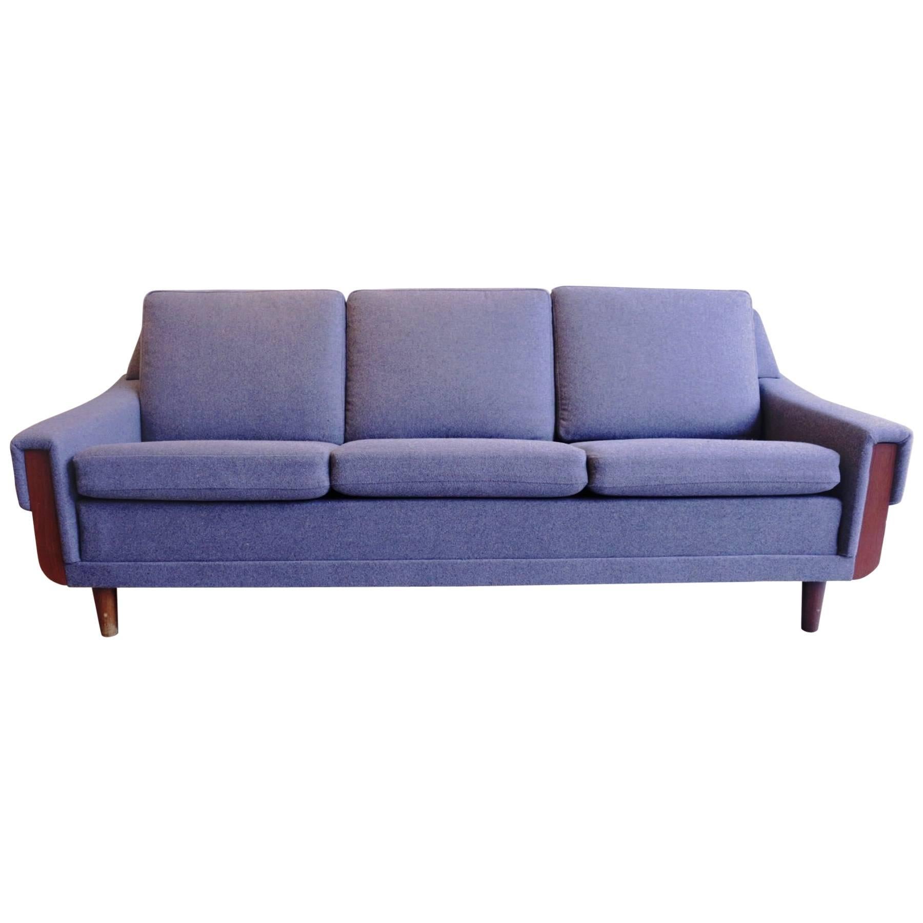 Scandinavian Three-Seat Sofa, New Grey Flannel Upholstery, 1960s-1970s