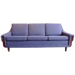 Scandinavian Three-Seat Sofa, New Grey Flannel Upholstery, 1960s-1970s