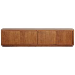 Long and Low Custom Made Walnut Sideboard in the Style of Ib Kofod-Larsen