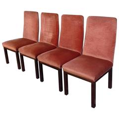 Set of Four Mastercraft Brass Chairs with Apricot Velvet