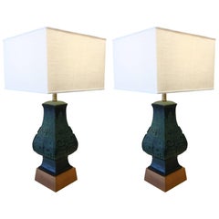 Coppia di lampade da tavolo in bronzo alla maniera di James Mont
