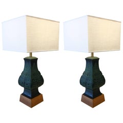 Pair of Bronze Table Lamps in the Manner of James Mont