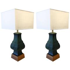 Pair of Bronze Table Lamps in the Manner of James Mont 12