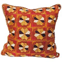 Custom Pillow Cut from a Vintage Phulkari Wedding Shawl, Punjab, India