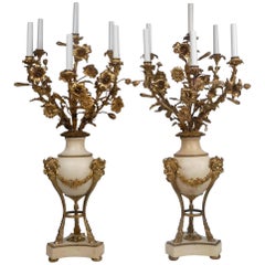 Large Pair of Louis XVI Style Gilt Bronze and Marble Candelabra
