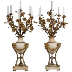 Large Pair of Louis XVI Style Gilt Bronze and Marble Candelabra