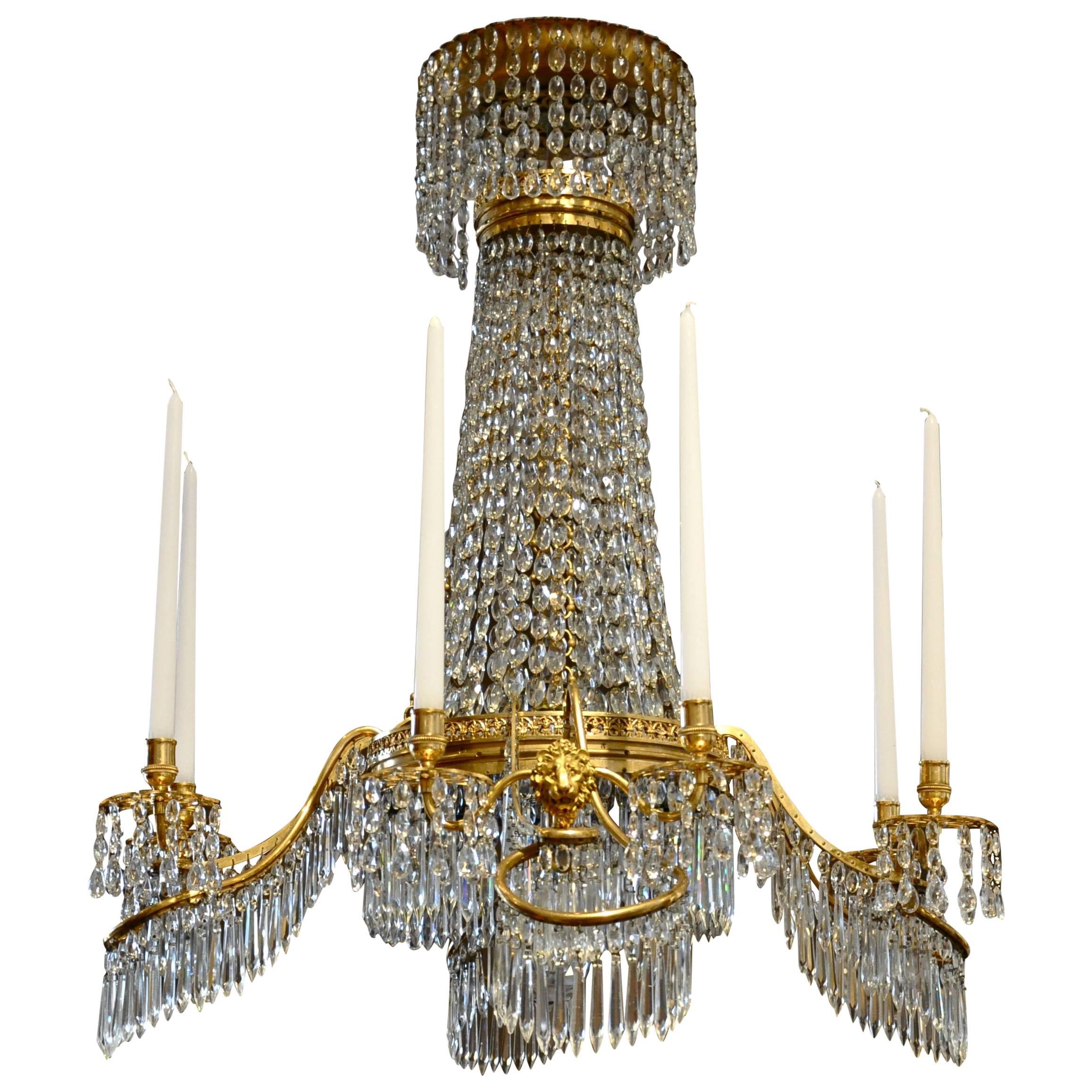  Early 19th Century German Gilt Bronze Neoclassical Chandelier, Werner and Mieth