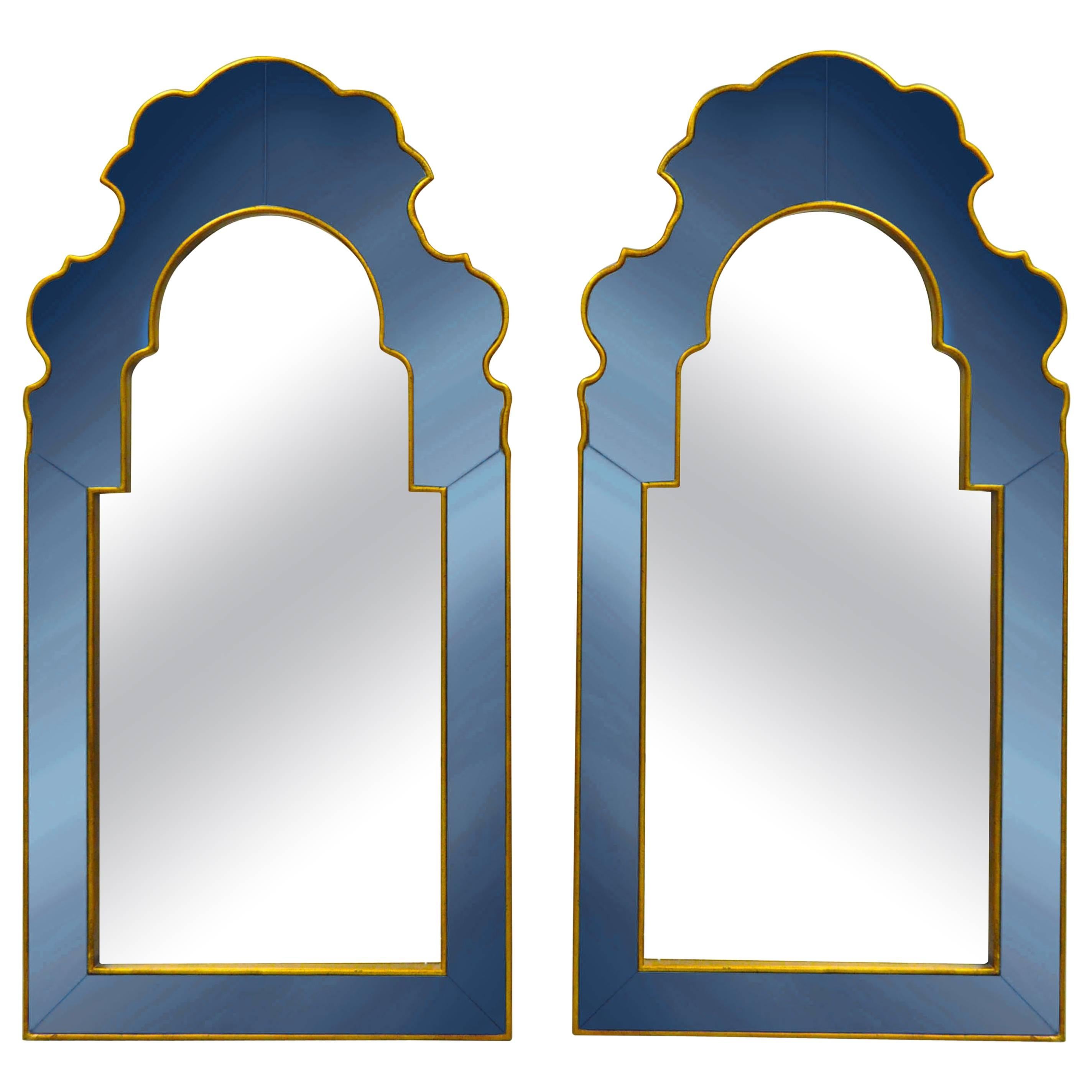 Pair of Bunny Williams for Mirror Image Home Sapphire Blue and Gold Wall Mirrors