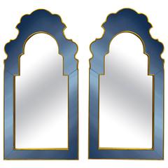 Pair of Bunny Williams for Mirror Image Home Sapphire Blue and Gold Wall Mirrors