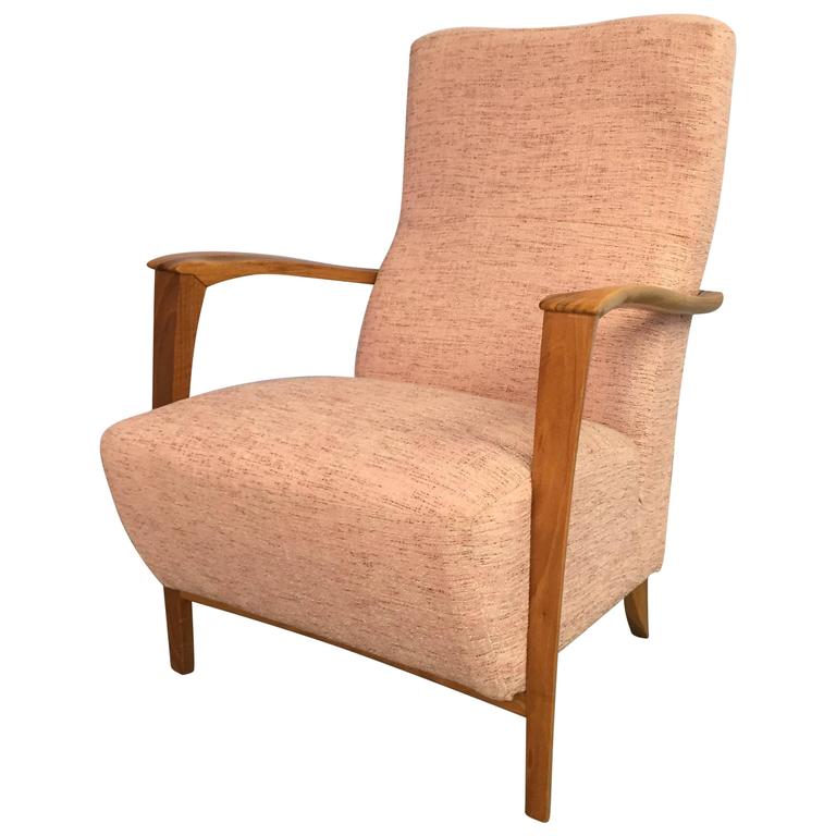 Italian Armchair With Carved Wood Frame And Pink Upholstery For Italian Armchair With Carved Wood Frame And Pink Upholstery For
