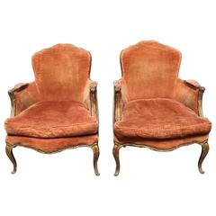 A Pair Of French Louis XV Style Gilded Wood Bergeres