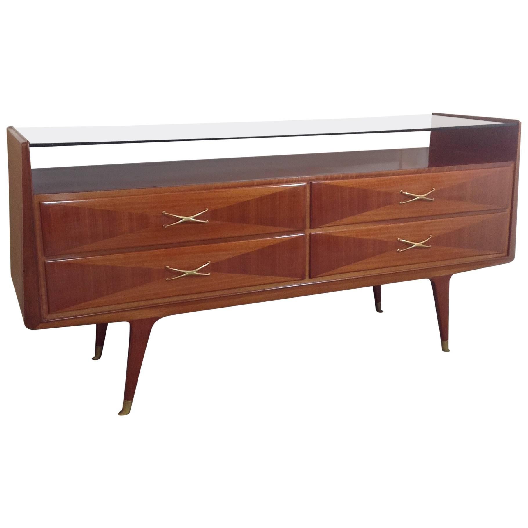 Italian Console Mid-Century Mahogany and Black Glass