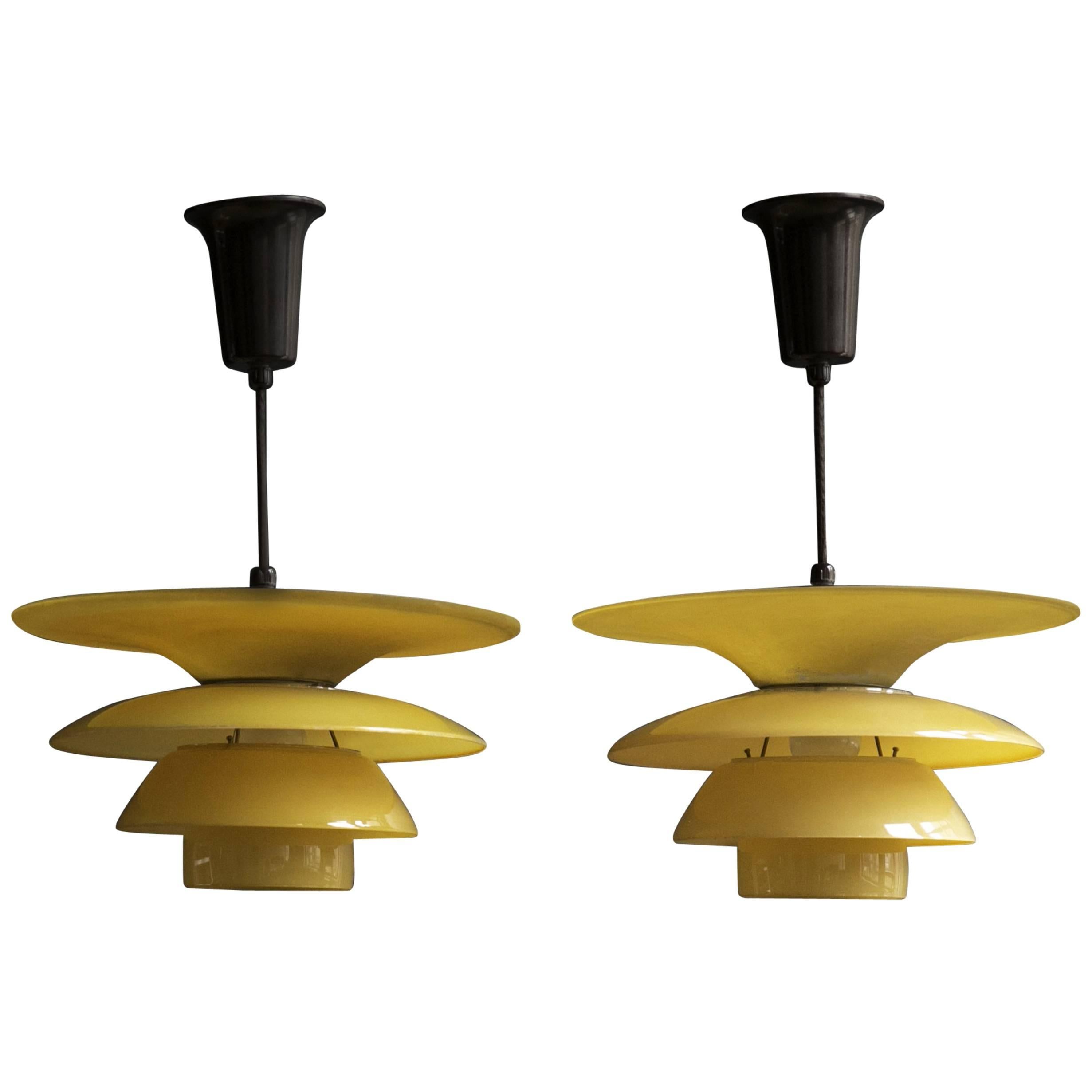 Poul Henningsen 4/ 3.5 /3 Four-Shade Pendant Lamps in Yellow Painted Matt Glass For Sale