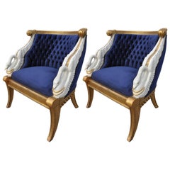 Paire de chaises cygnes dorées de style Empire d'après Jacob pour l'impératrice Josephine