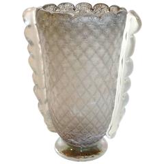 Italian Murano Grey Glass Vase Signed