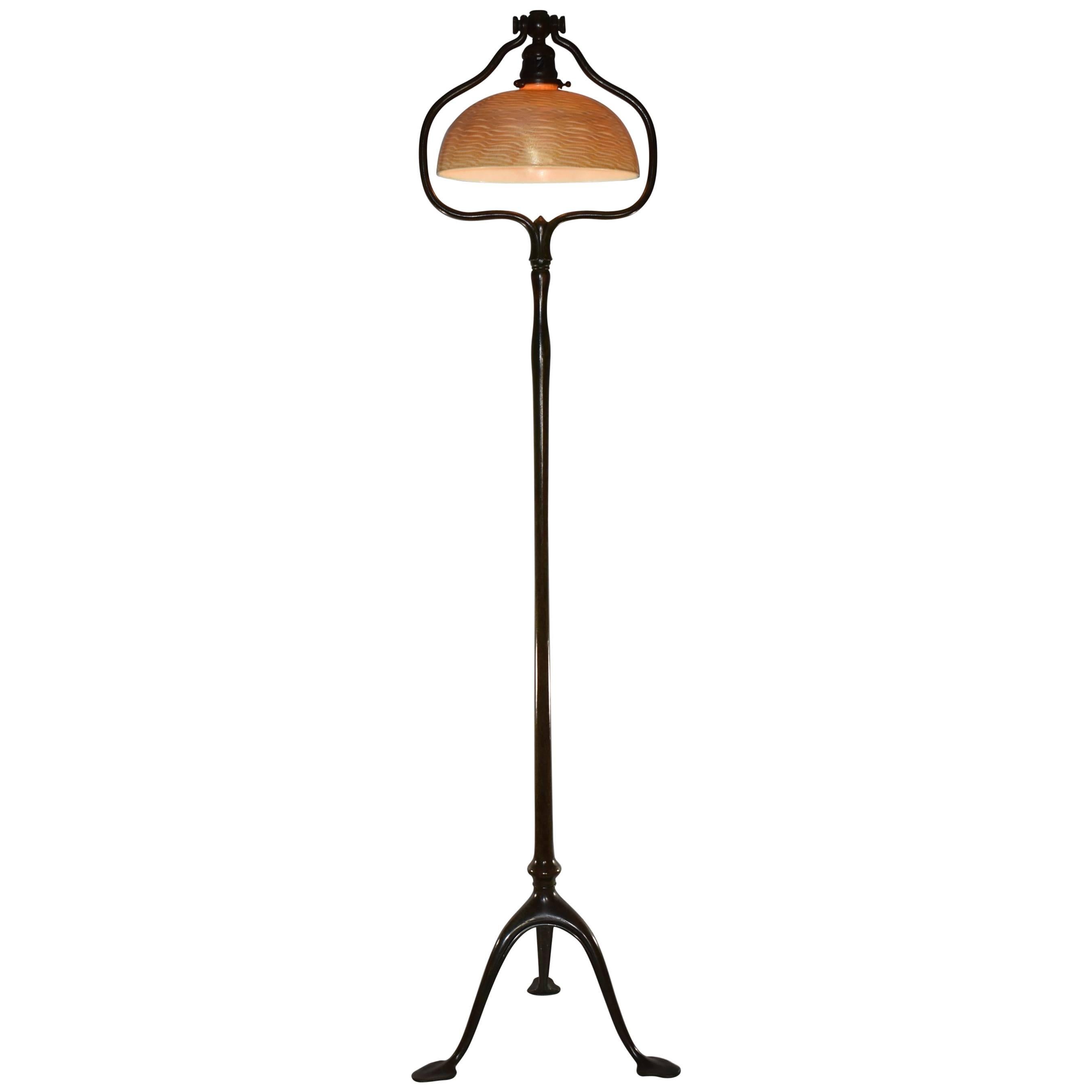 Tiffany Studios Favrile Bronze Floor Lamp with Damascene Glass Shade