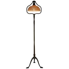 Vintage Tiffany Studios Favrile Bronze Floor Lamp with Damascene Glass Shade