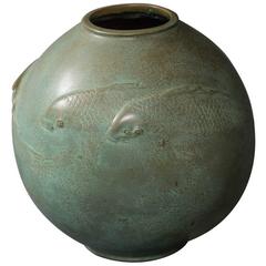 Bronze Vase with Raised Carp Design