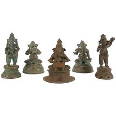 Collection of Five Indian Cast Bronze Figures of Ganesha