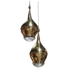 Pair of Stilnovo (attributed) Pendants in Brass and Glass, 1960s