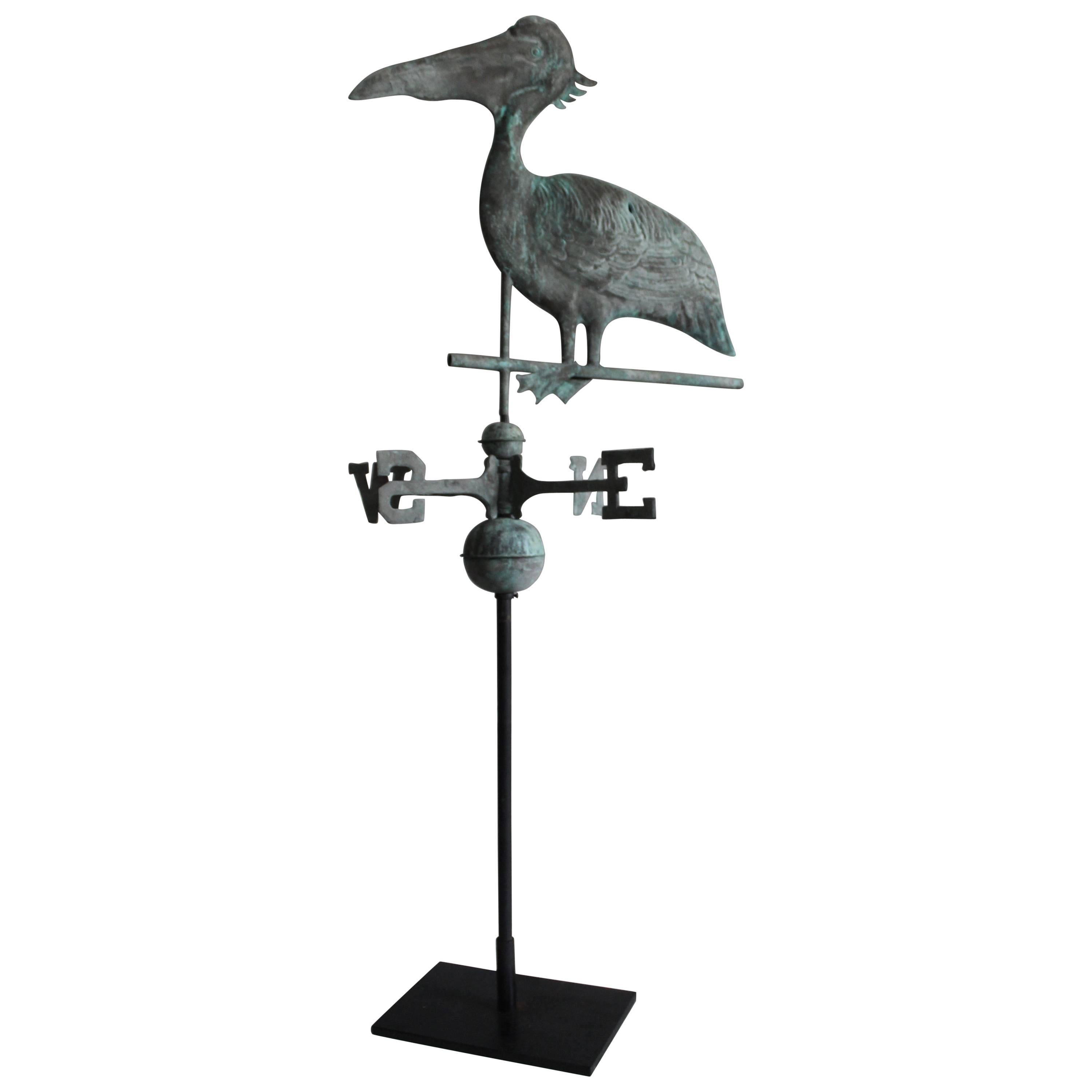 Early 20th Century, Stork Weathervane with Original Directionals on Stand