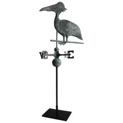 Antique Early 20th Century, Stork Weathervane with Original Directionals on Stand