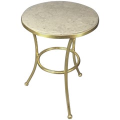 French Art Deco Brass and Marble Topped Pub Table