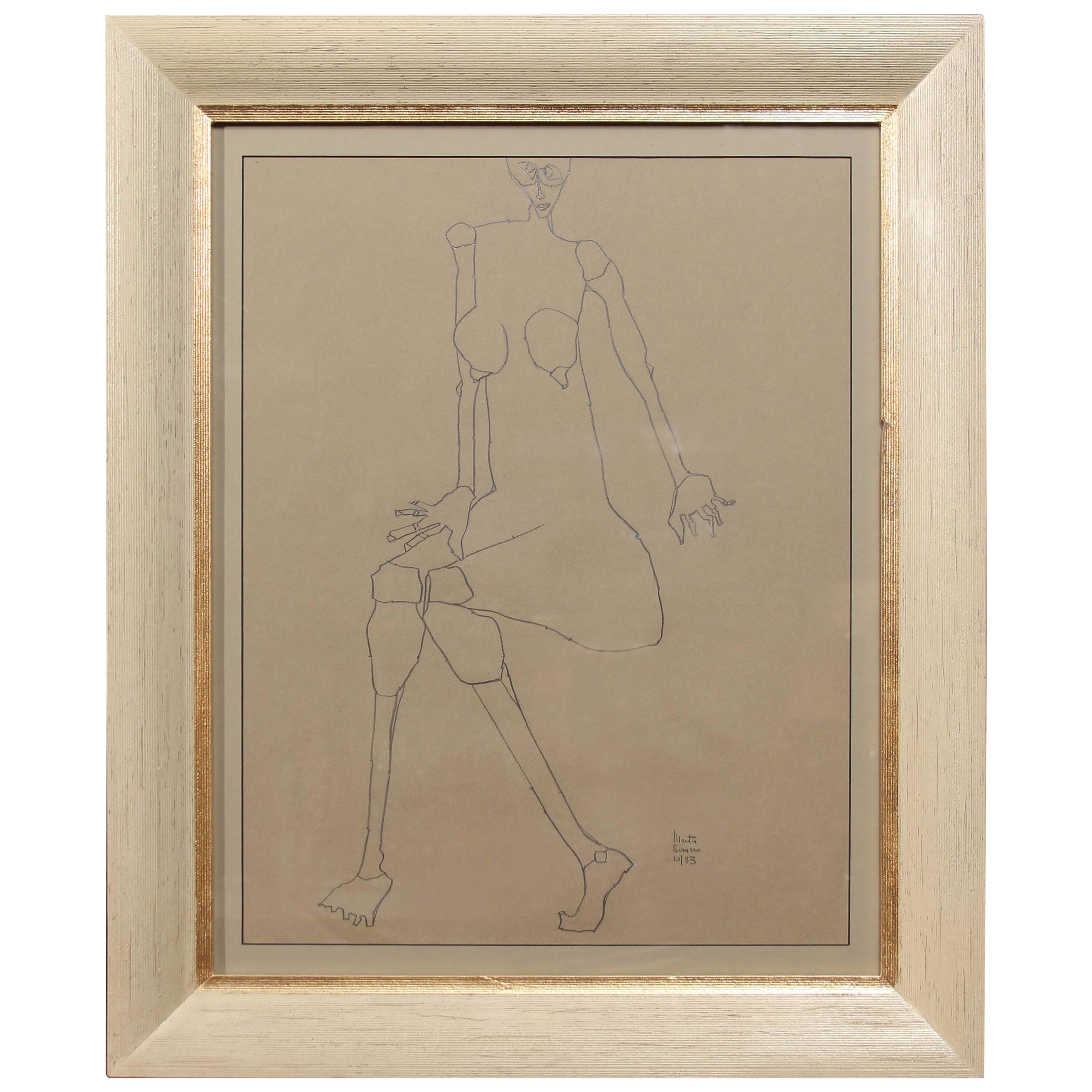 Graphite Drawing of Female by Martin Sumers For Sale