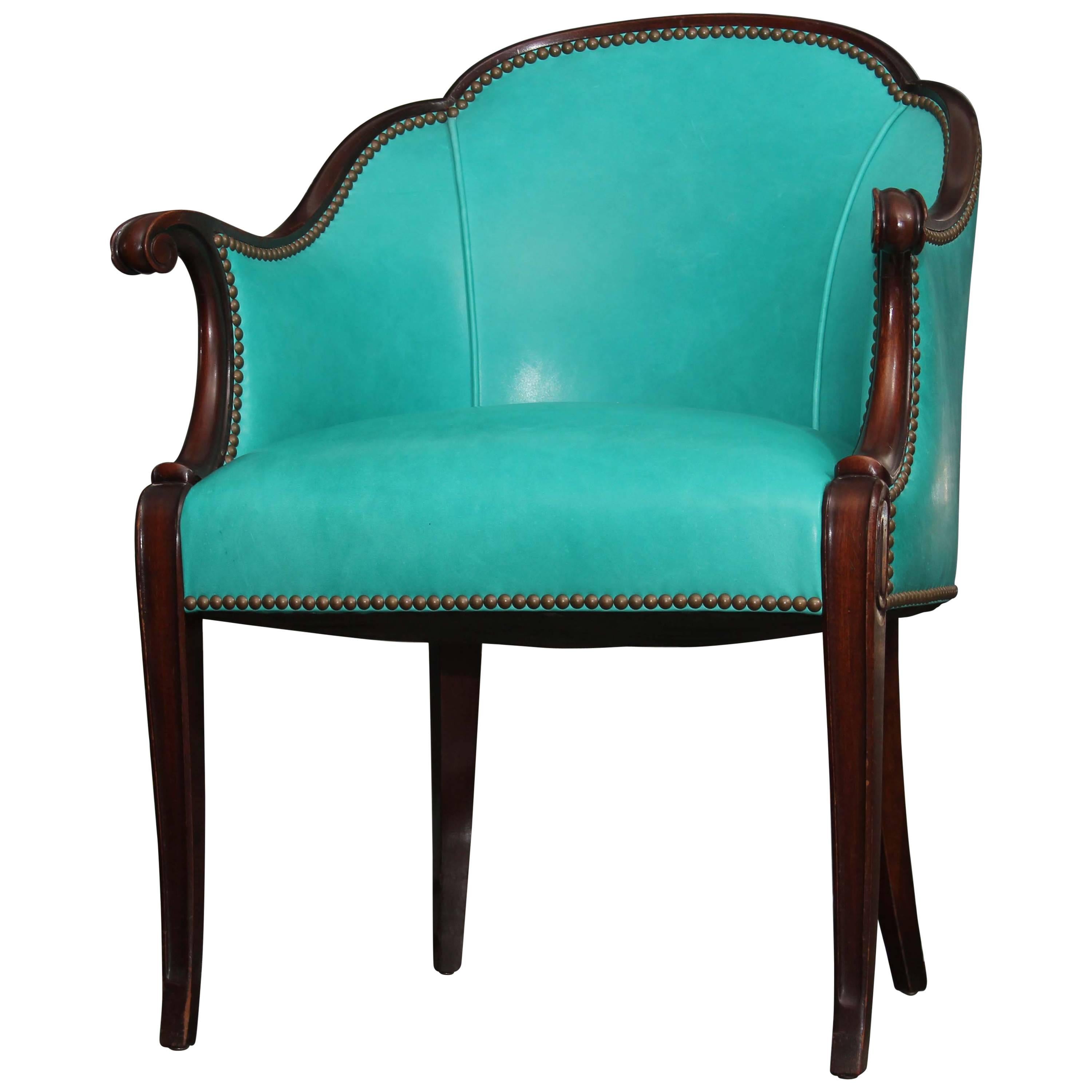 Antique Chair in Peacock Leather