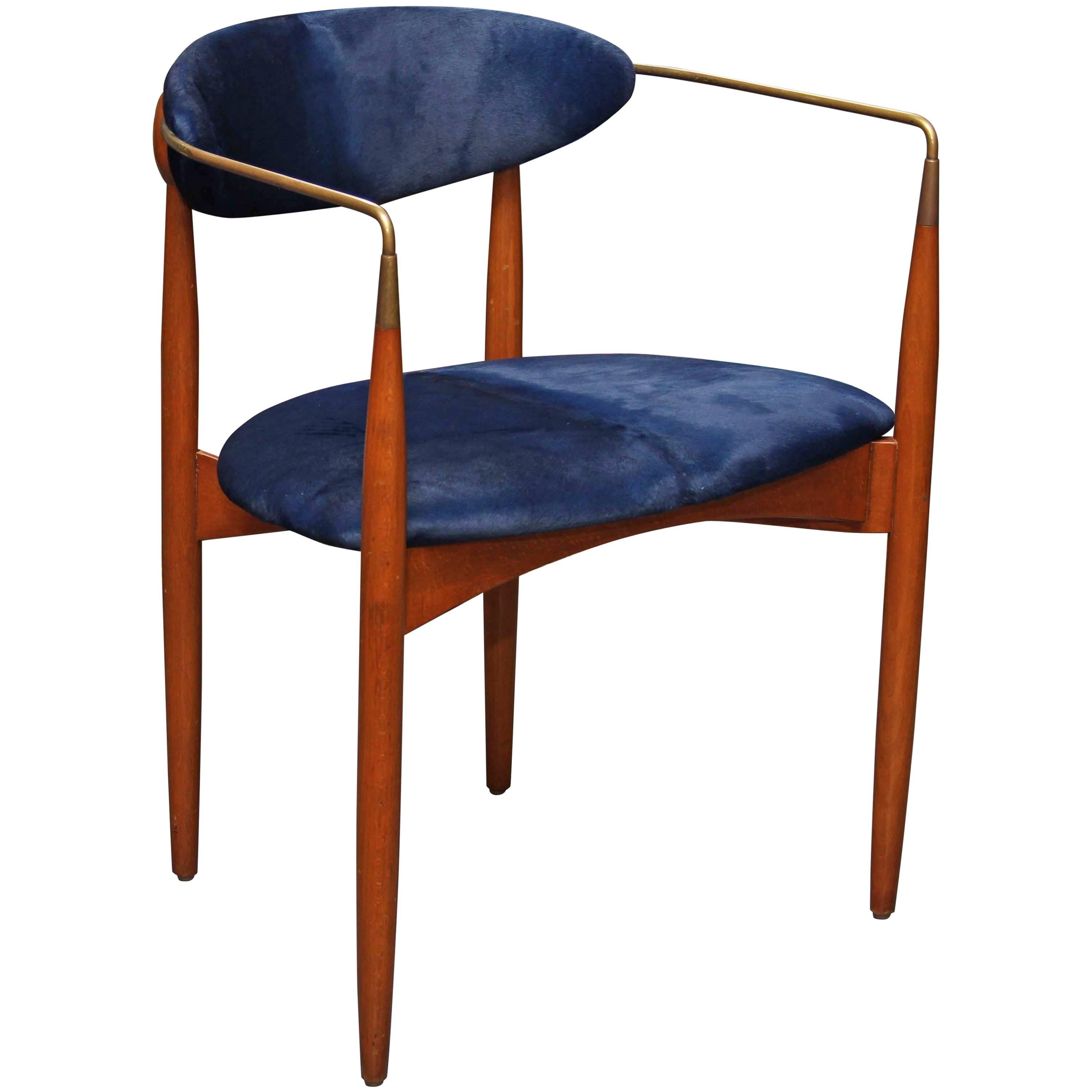 Mid-Century Blue Hide Chair