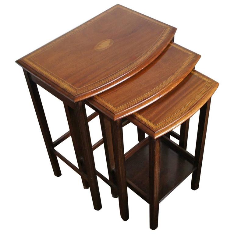 Antique Mahogany Nest of Tables with Satinwood Inlaid Shell and Outer