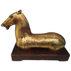 Antique Asian Gilt Metal Horse on Base 4