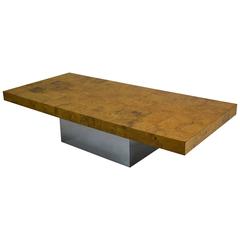 Burl Wood and Chrome Coffee Table by Milo Baughman